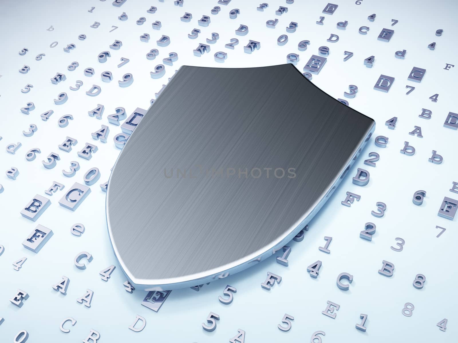 Protection concept: Silver Shield on digital background, 3d render