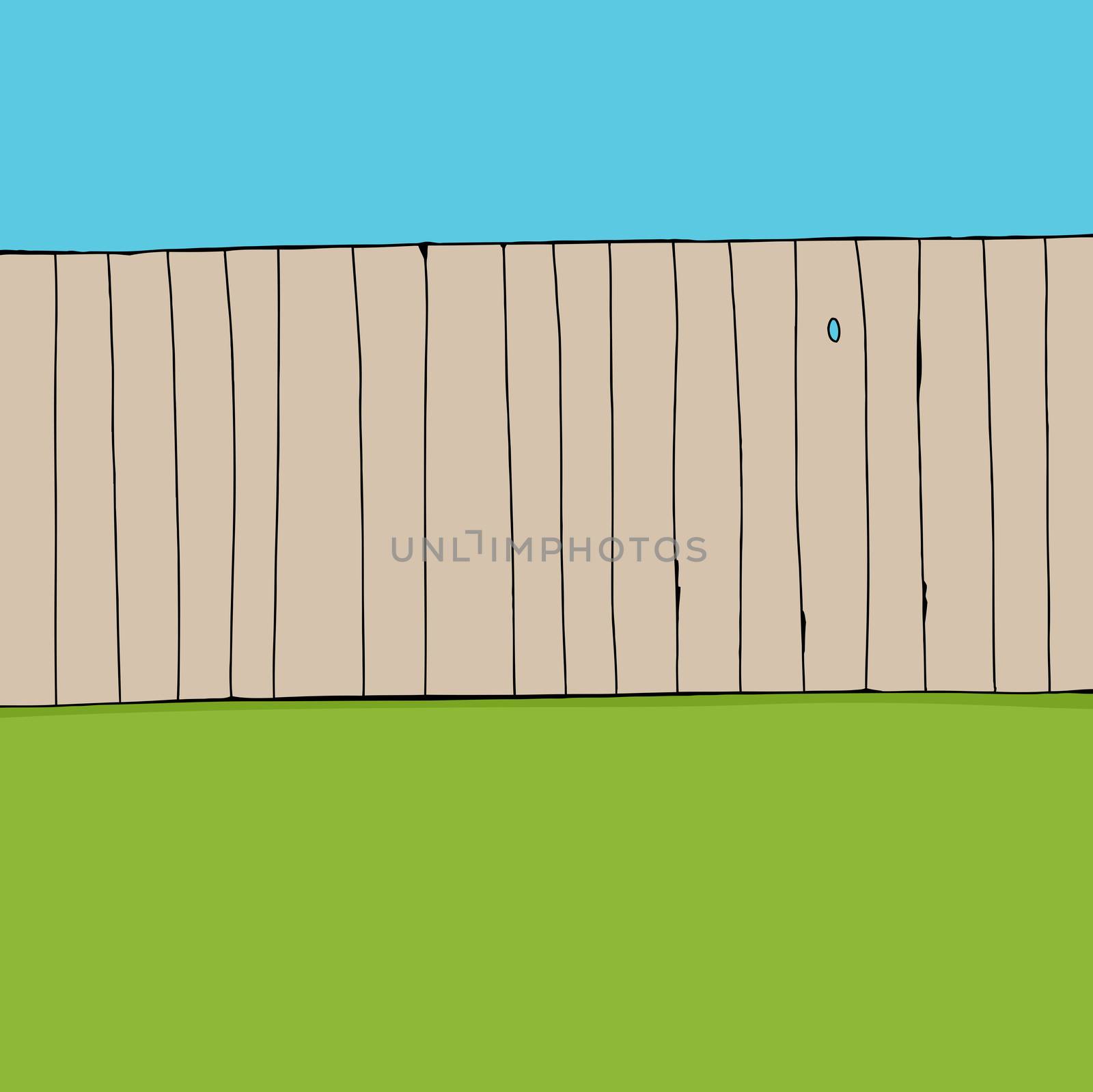 Cartoon of wooden fence near green grass