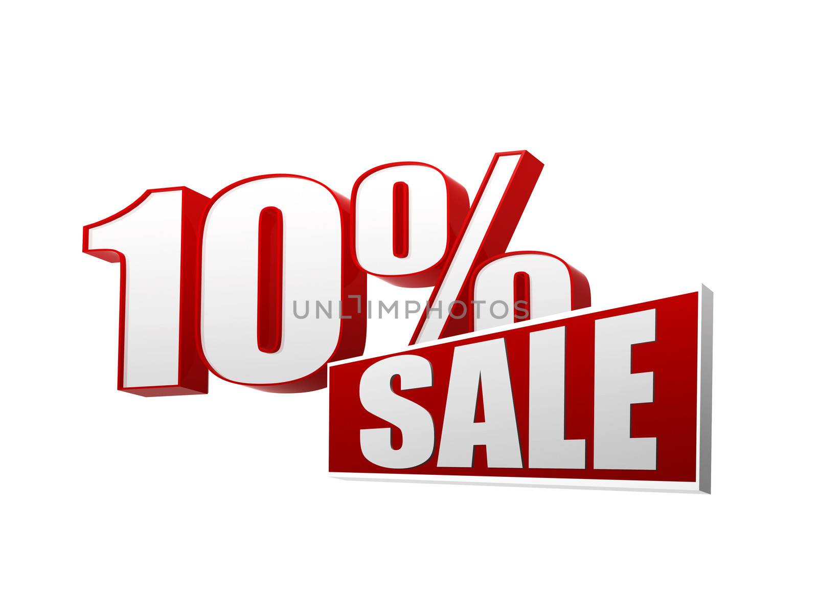 10 percentages sale text - 3d red and white letters and block, business shopping concept