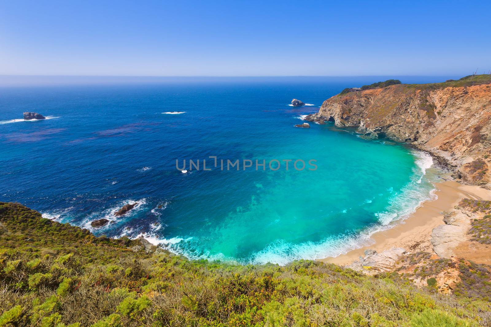 California beach near Bixby bridge in Big Sur in Monterey County along State Route 1 US