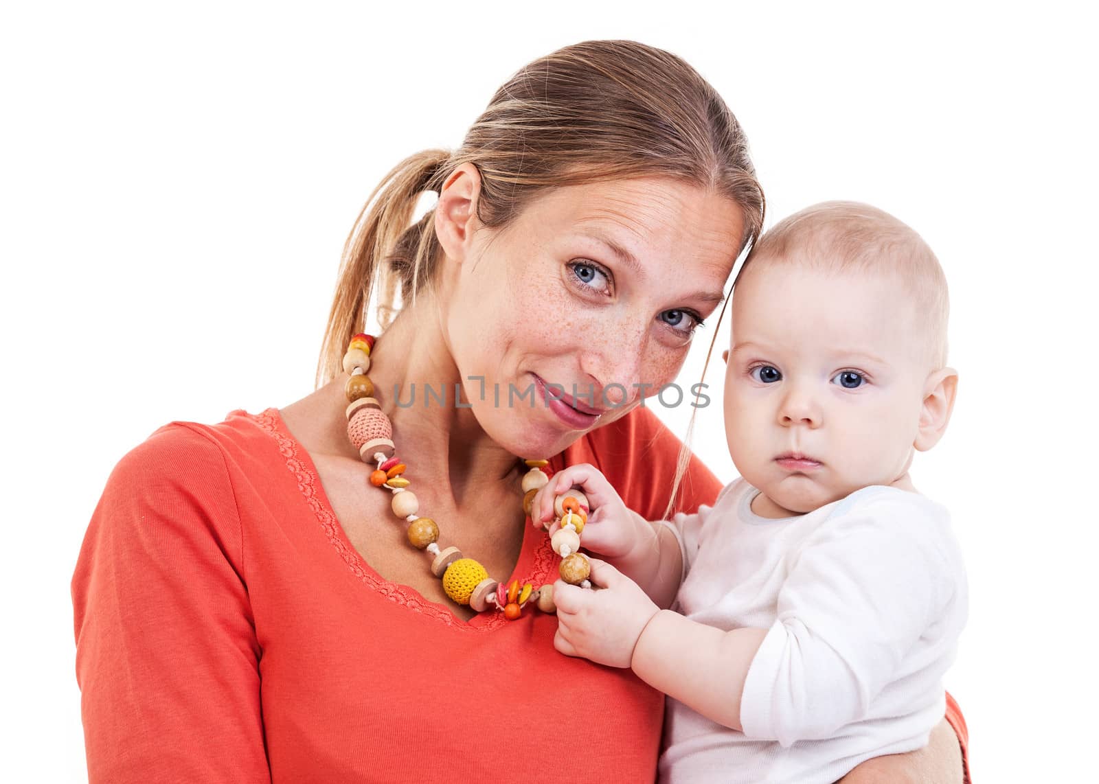 Young Caucasian woman and baby boy by photobac