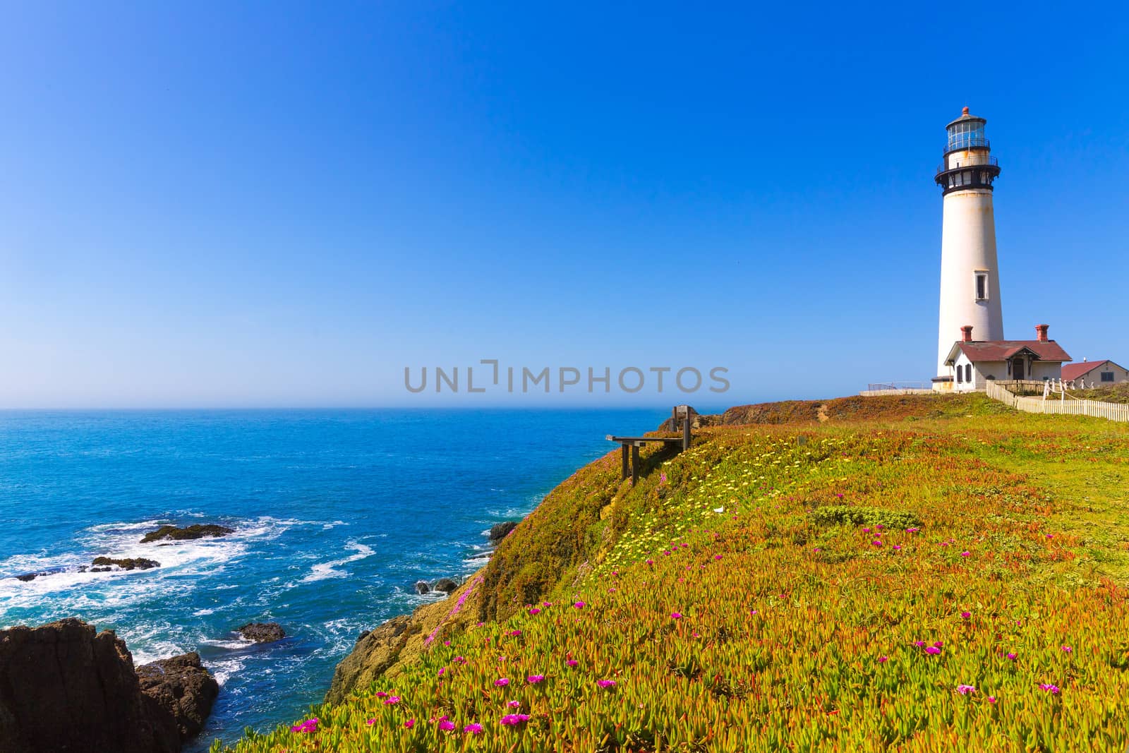 California Pigeon point Lighthouse in Cabrillo Hwy coastal highway State Route 1