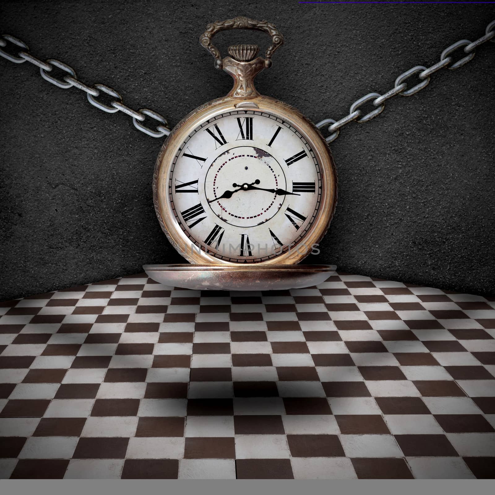 concept of trapping time, a clock tied with chains