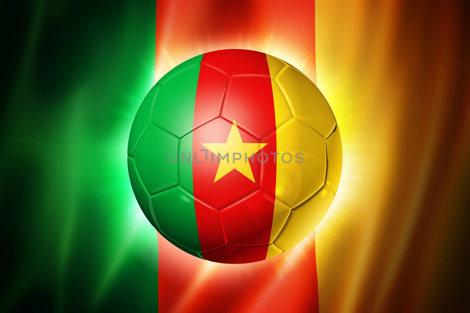 3D soccer ball with Cameroon team flag, world football cup Brazil 2014