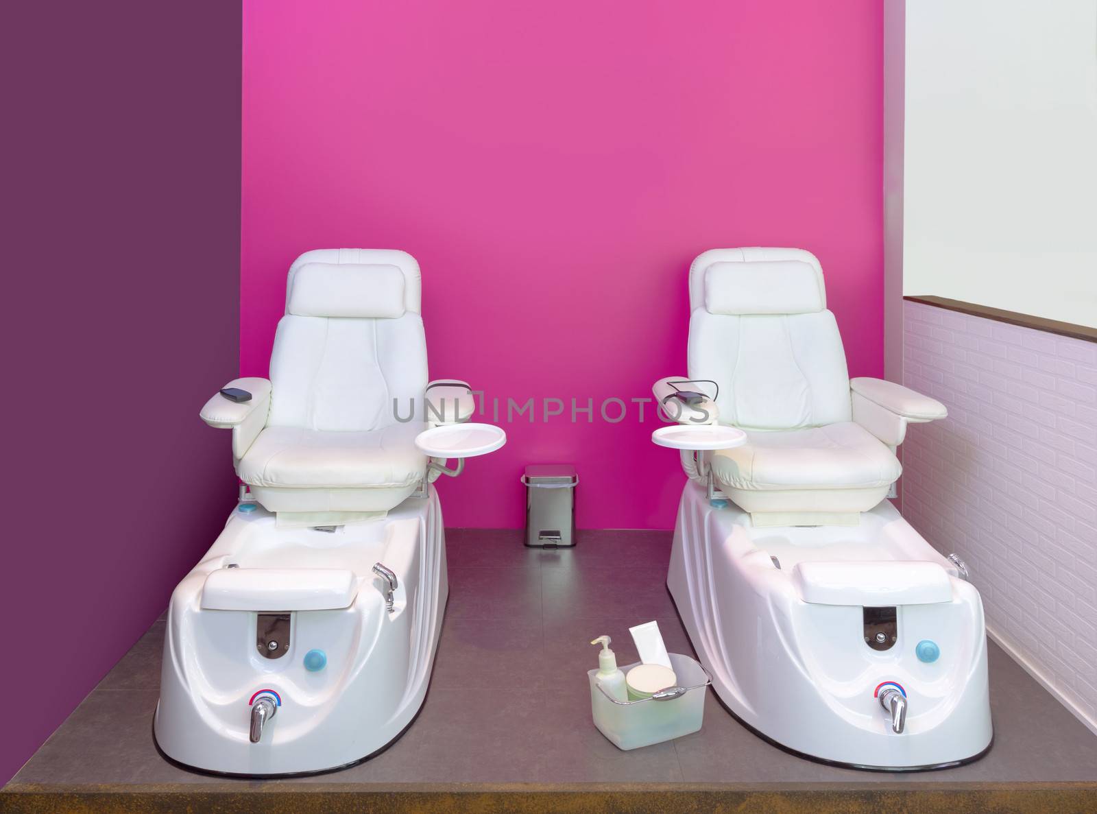 Nail saloon Pedicure chair spa furniture in pink purple wall
