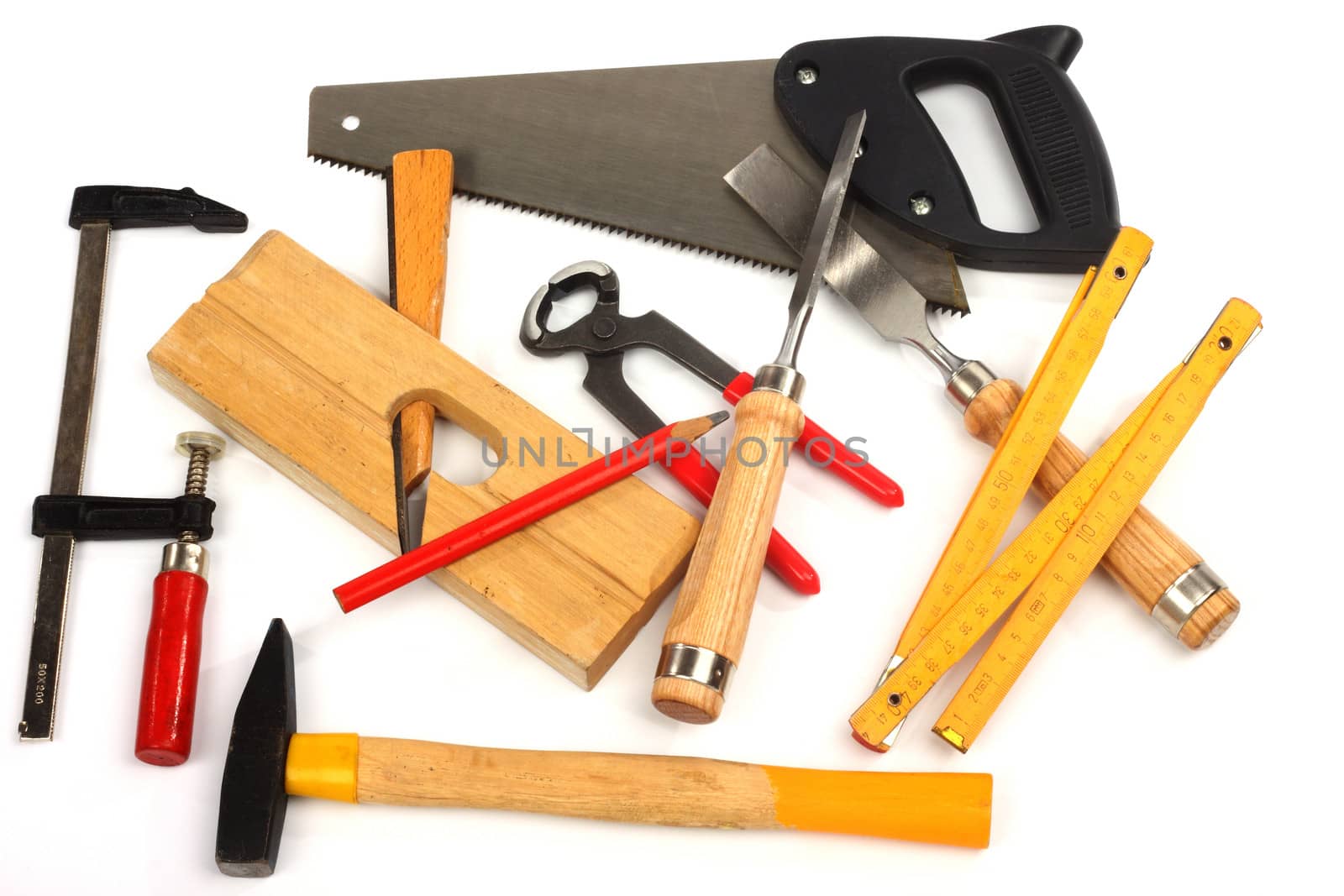 carpenter's tools on a workbench 