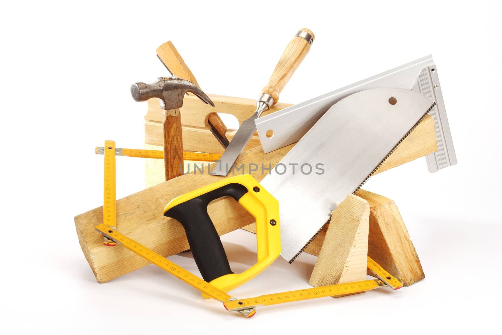 carpenter's tools close up on white background