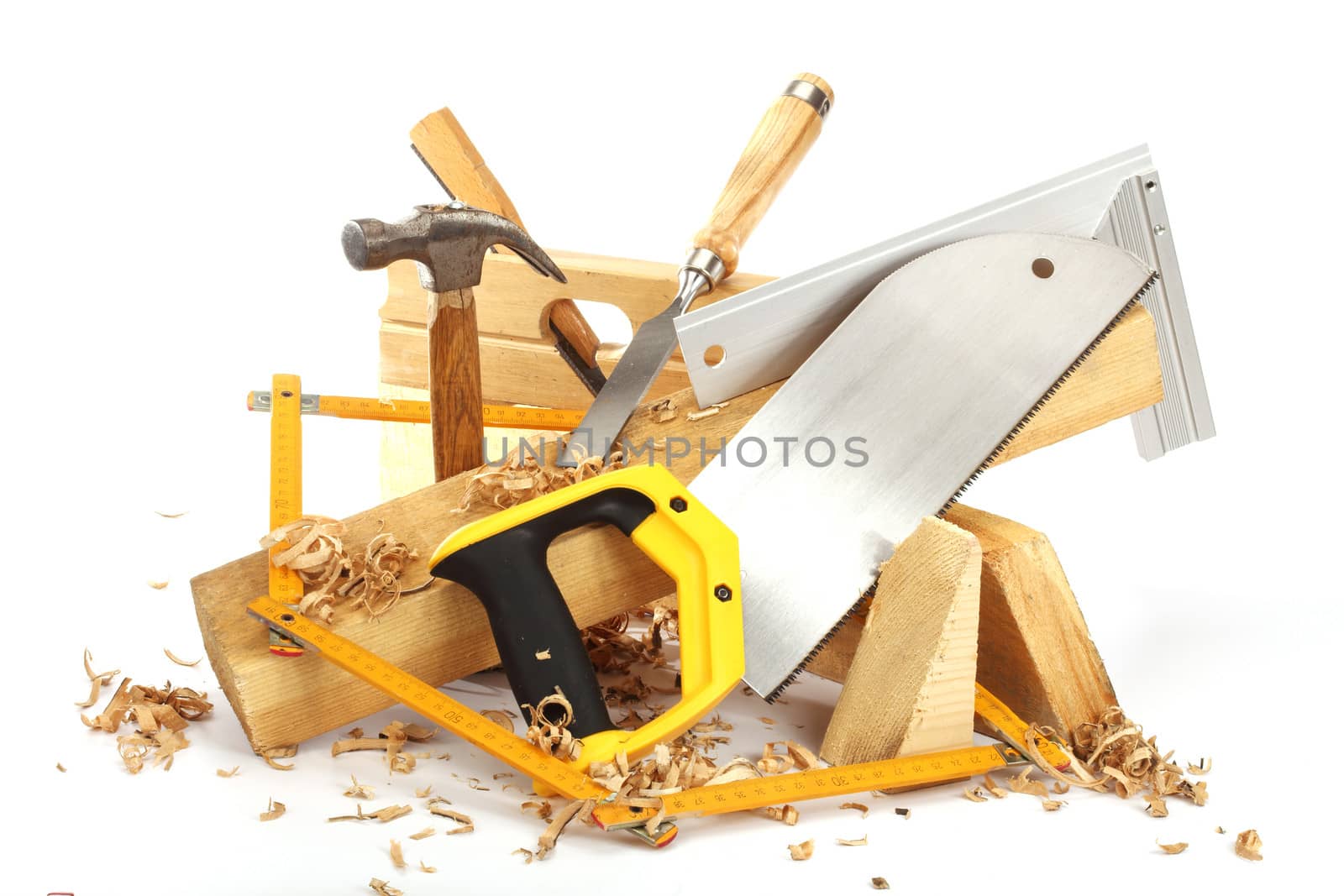 carpenter's tools close up on white background