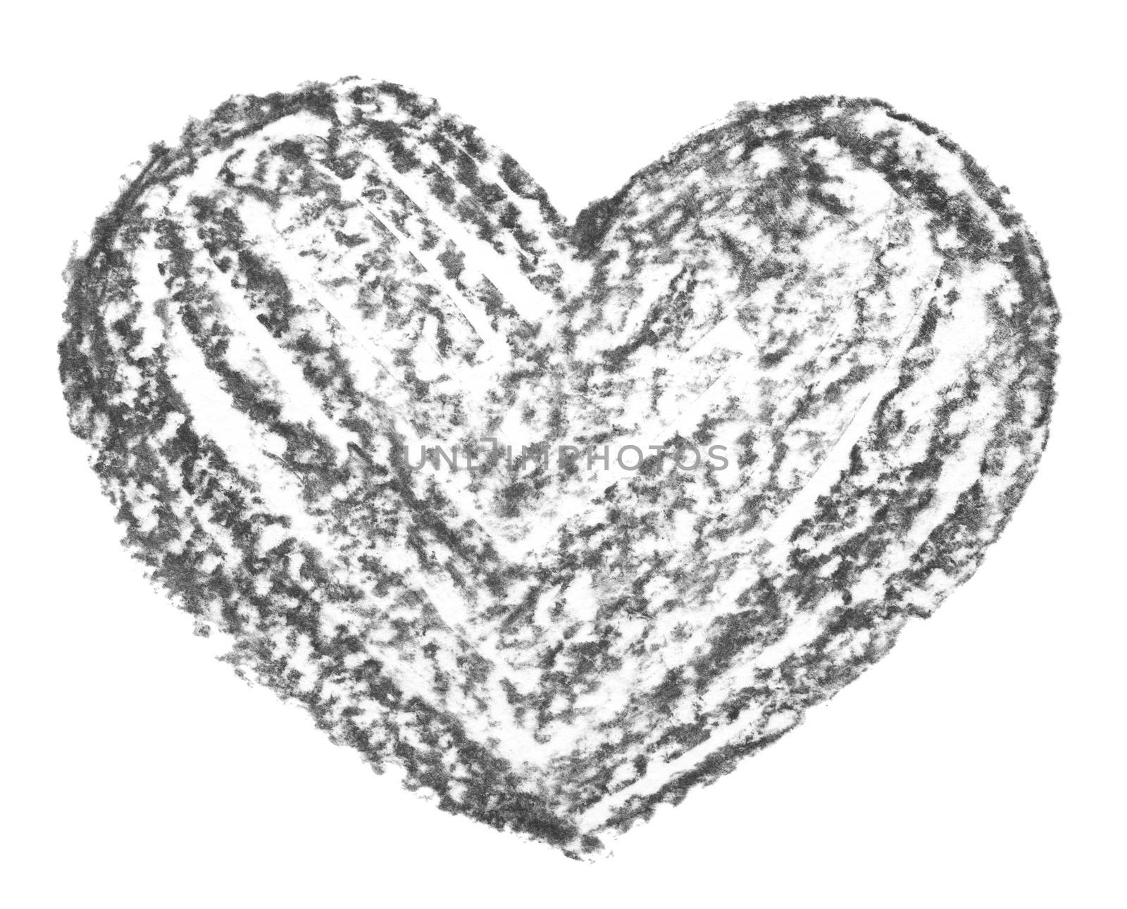 Hand drawn, crayon heart shape isolated on white background