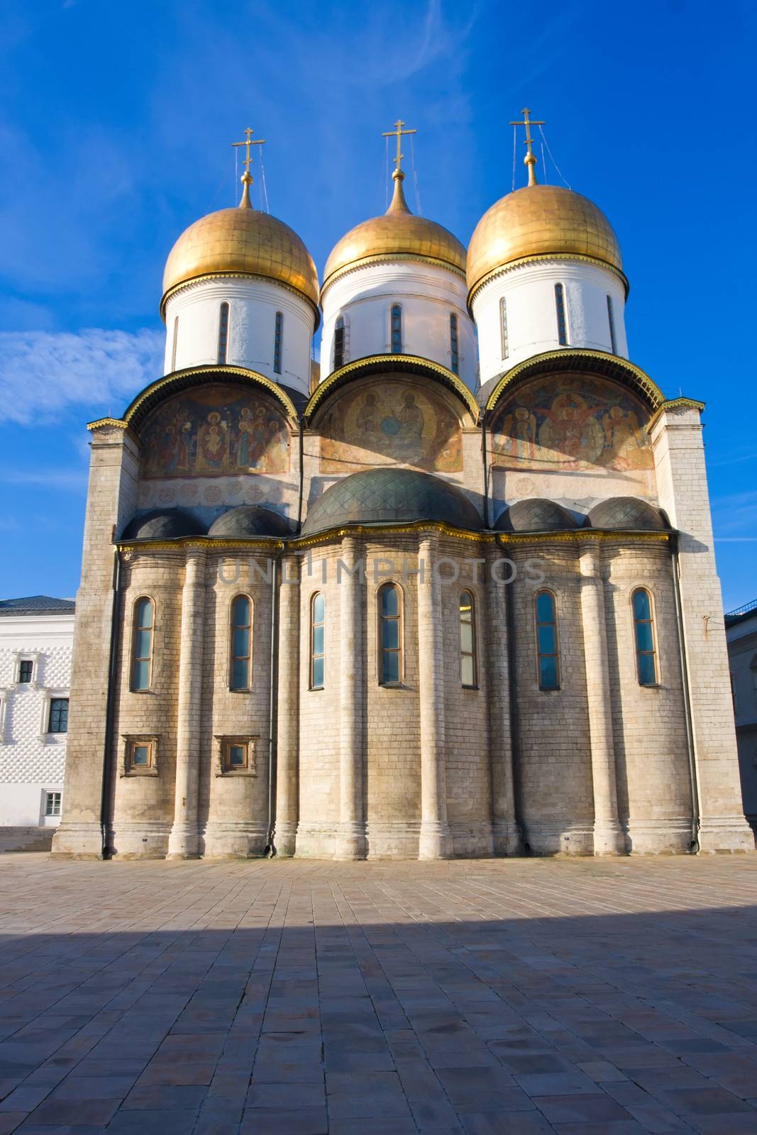 Beautiful Dormition Cathedral in Kremlin, Moscow, Russia.