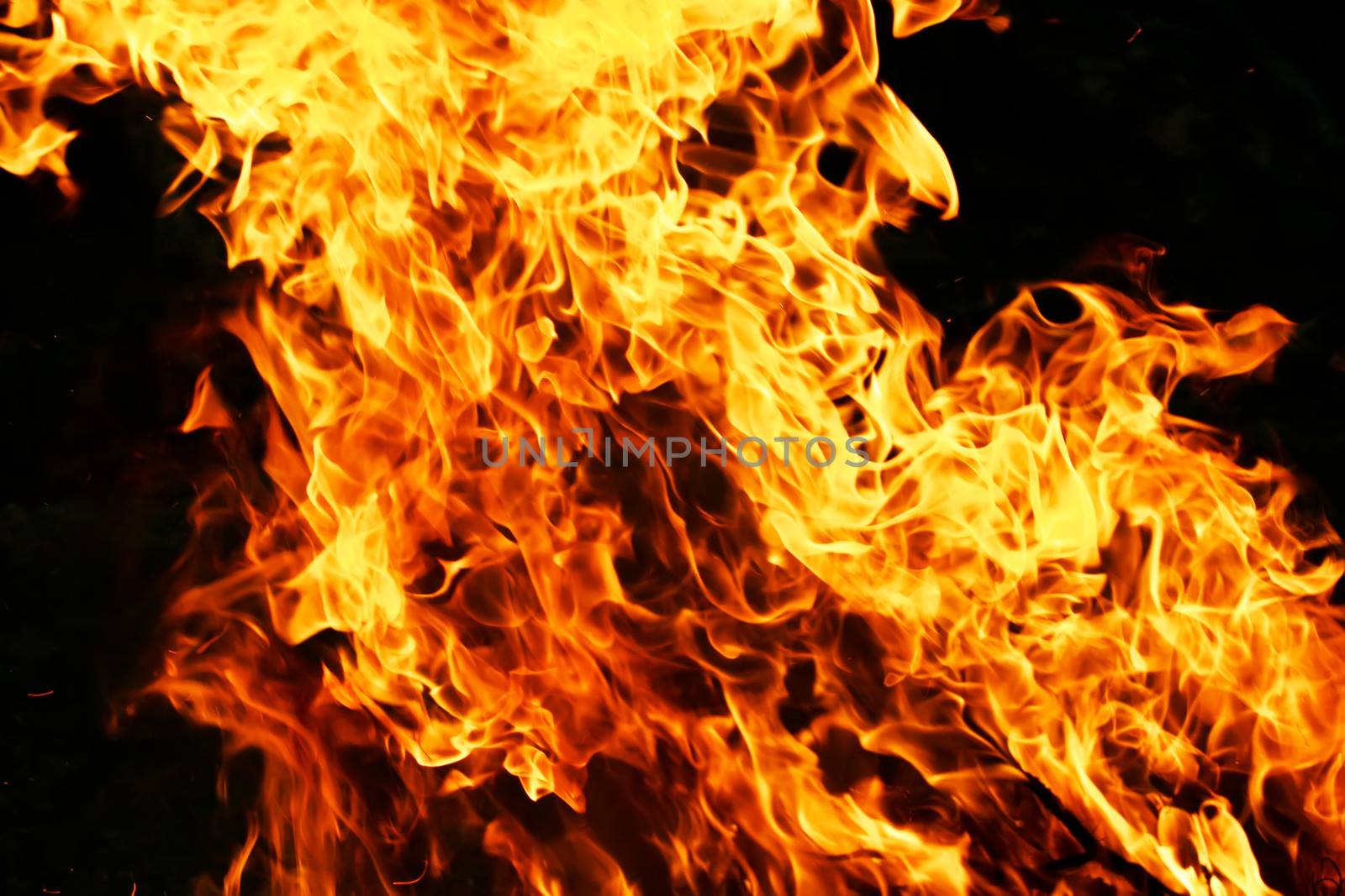 Beautiful yellow and orange hot fire on black background