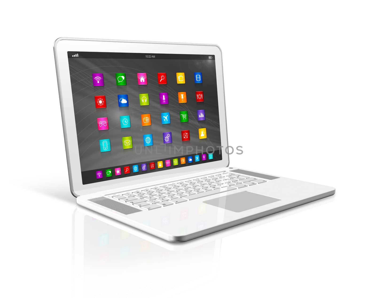 3D Laptop Computer - apps icons interface - isolated on white with clipping path