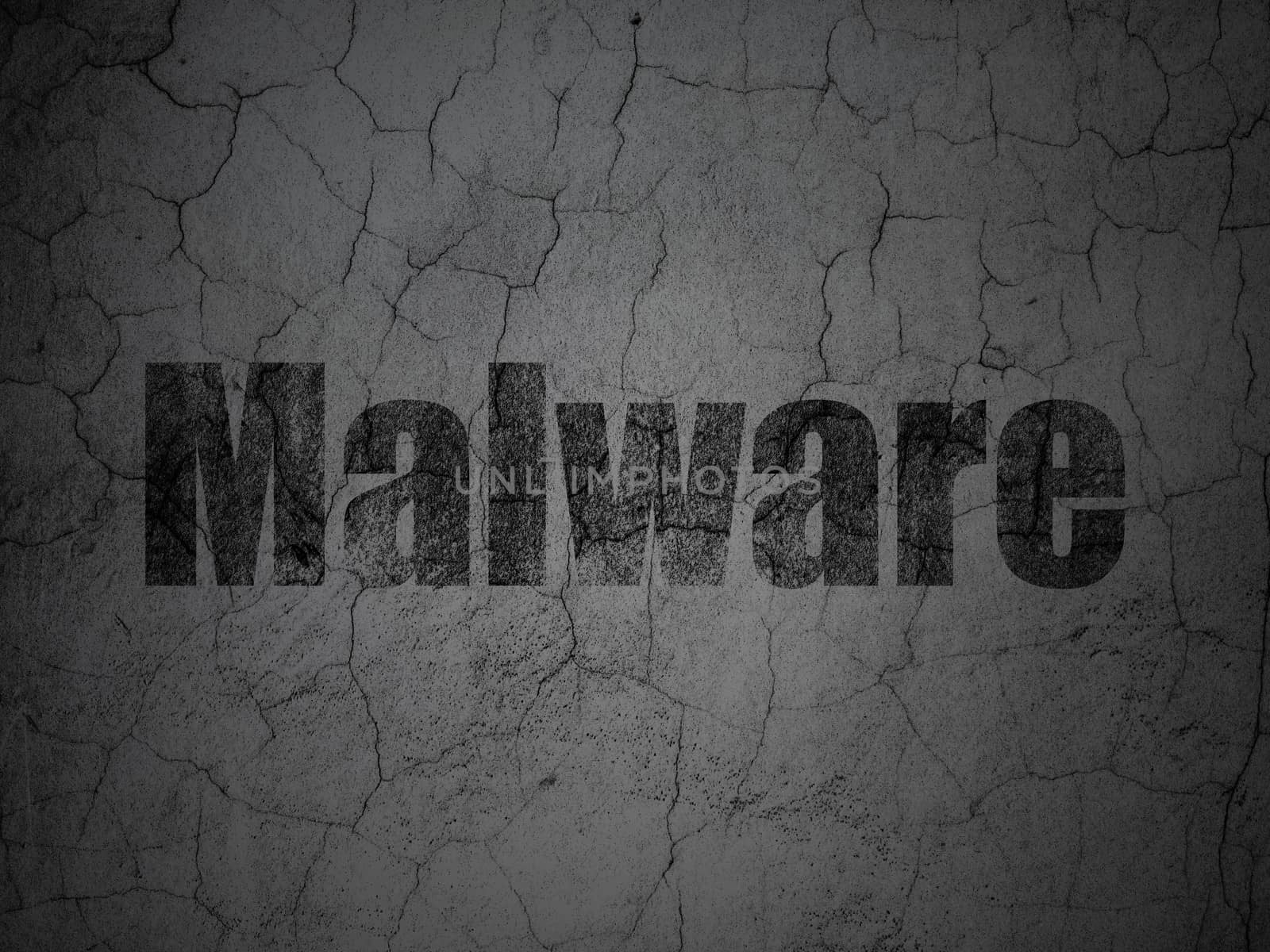 Safety concept: Black Malware on grunge textured concrete wall background, 3d render