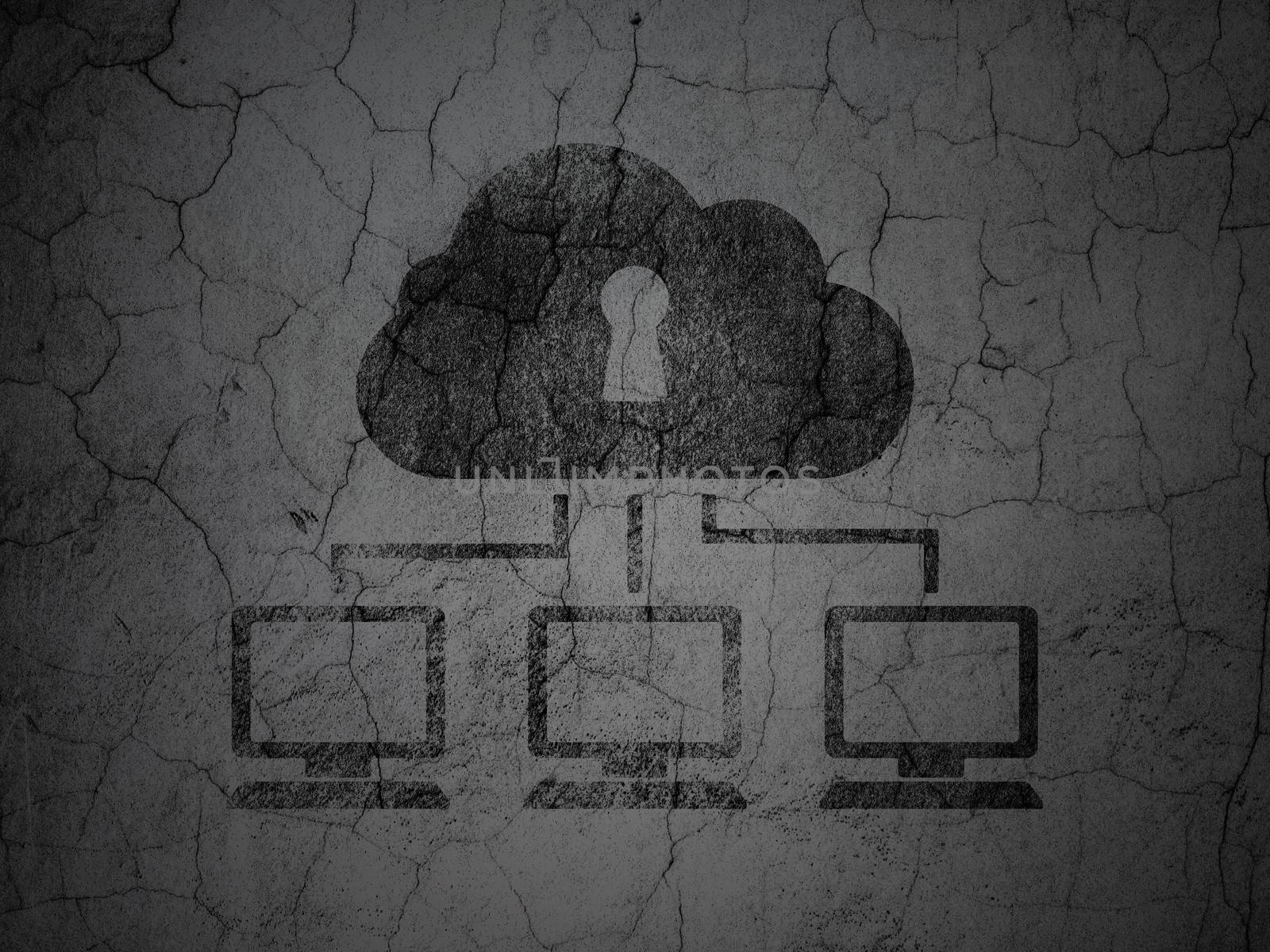 Privacy concept: Cloud Network on grunge wall background by maxkabakov