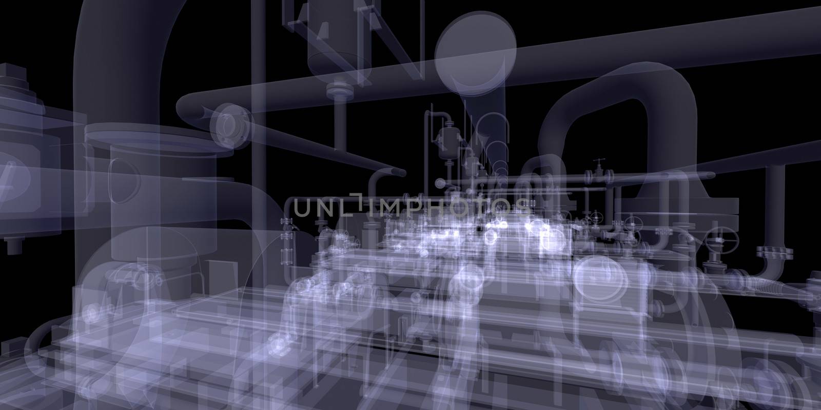 Industrial equipment. X-Ray render isolated on a black background