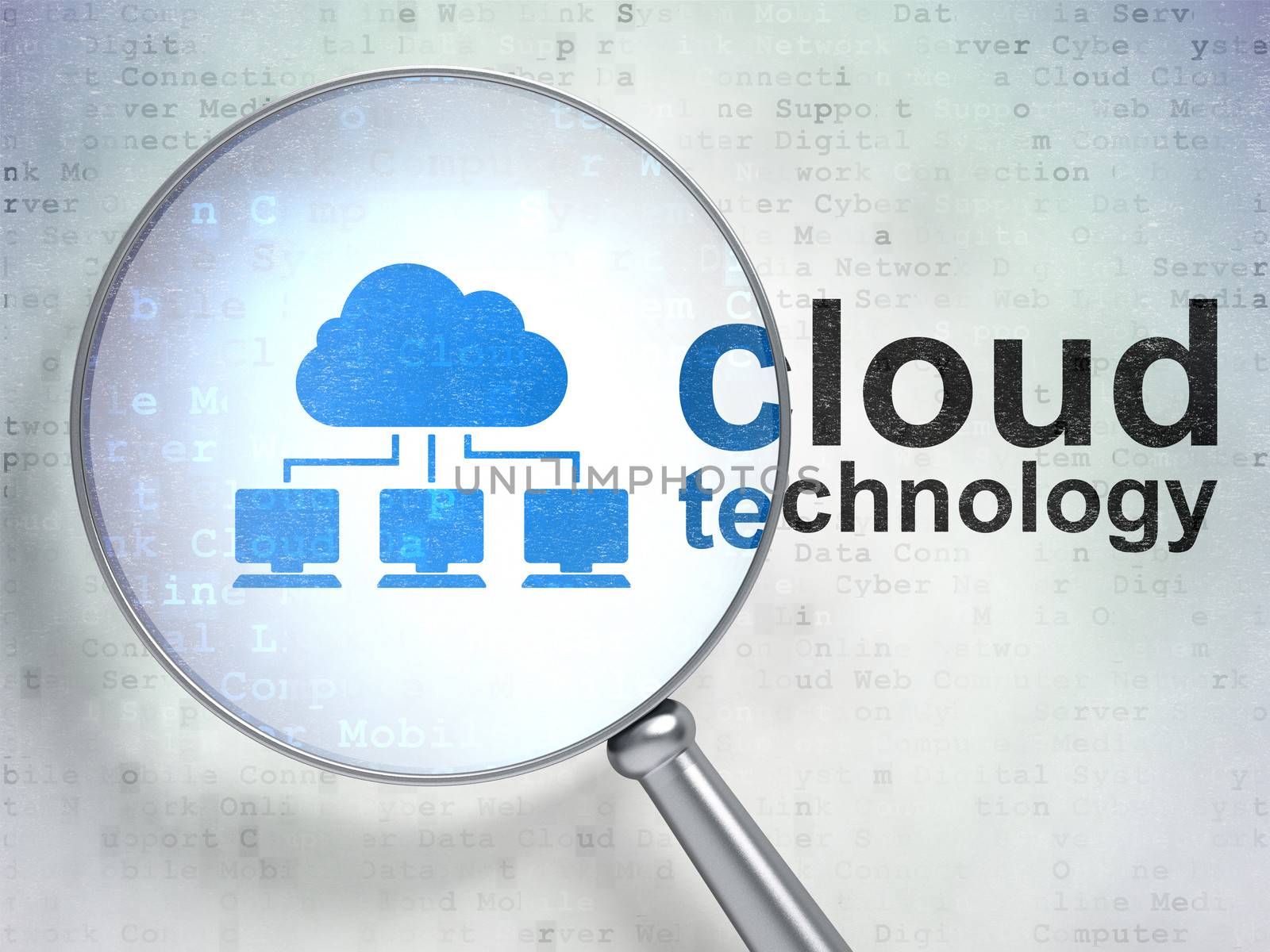 Cloud technology concept: Cloud Network and Cloud Technology with optical glass by maxkabakov
