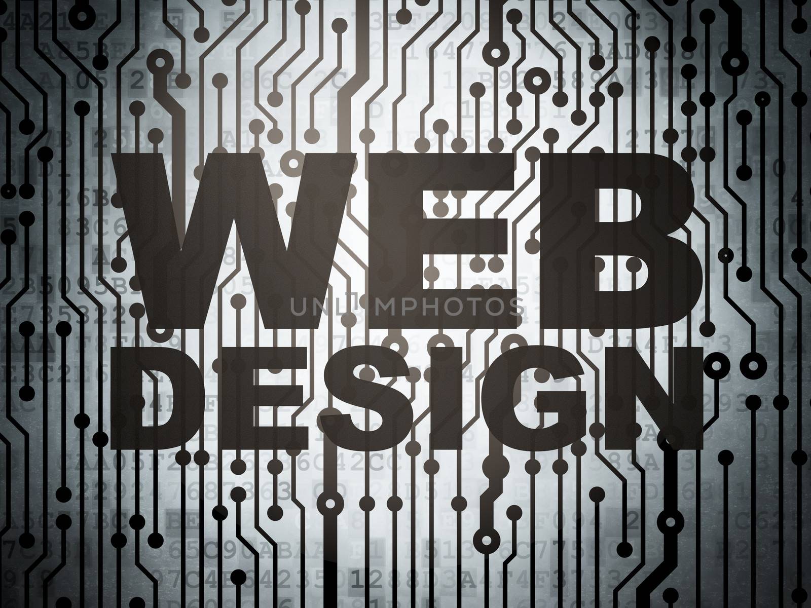 Web development concept: circuit board with  word Web Design, 3d render