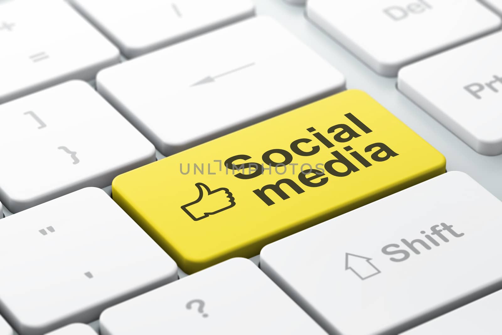 Social network concept: Thumb Up and Social Media on computer keyboard background by maxkabakov