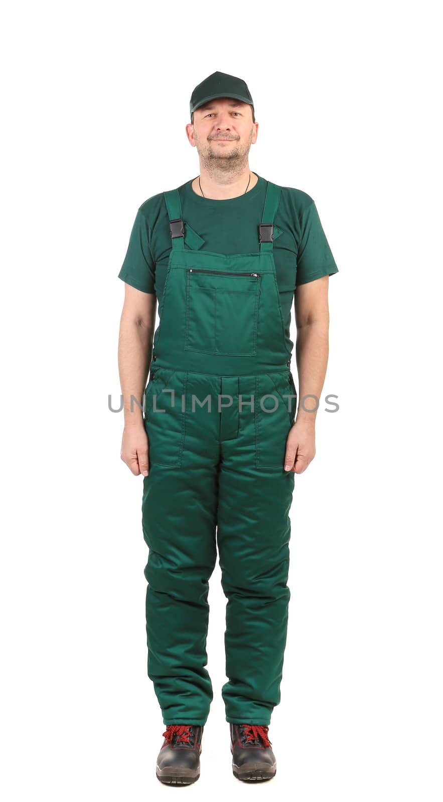 frontal Man in green  overalls by indigolotos