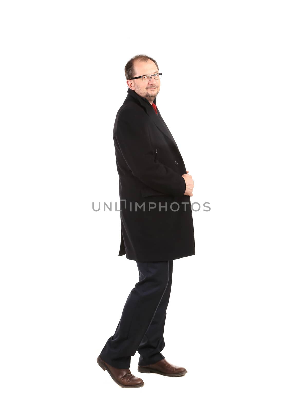 men in a black coat. isolated on a white background