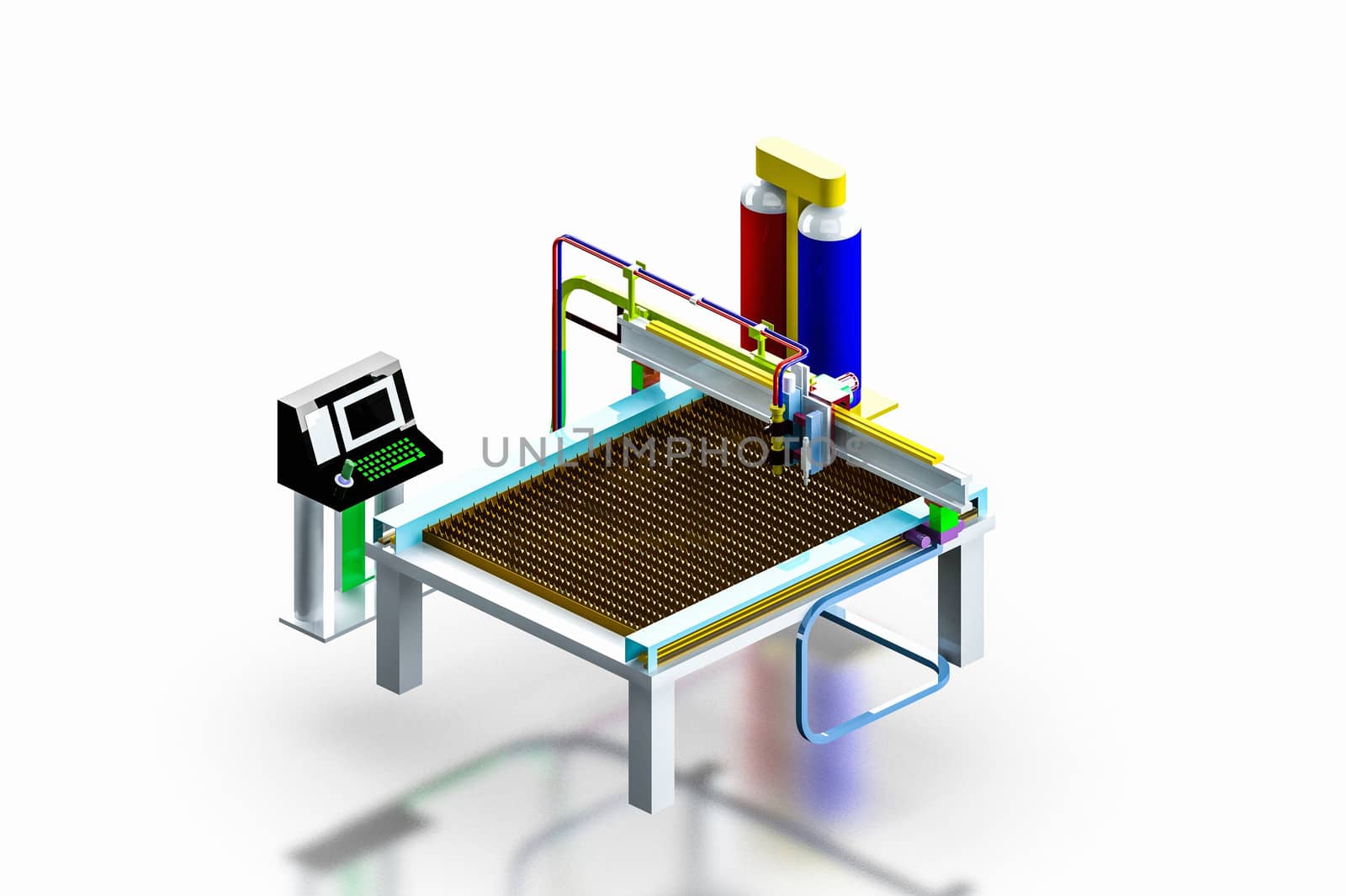 Model industrial plasma cutter machine on isolated, 3D render.