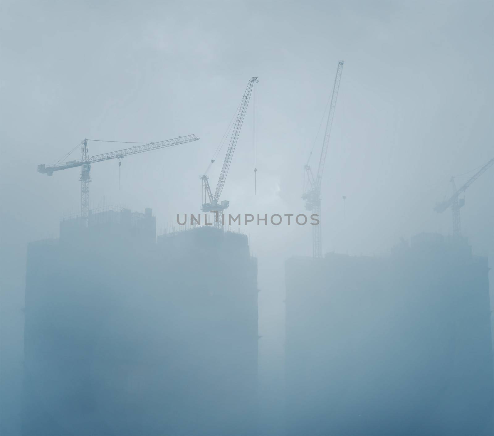 Air pollution scenic with construction plant