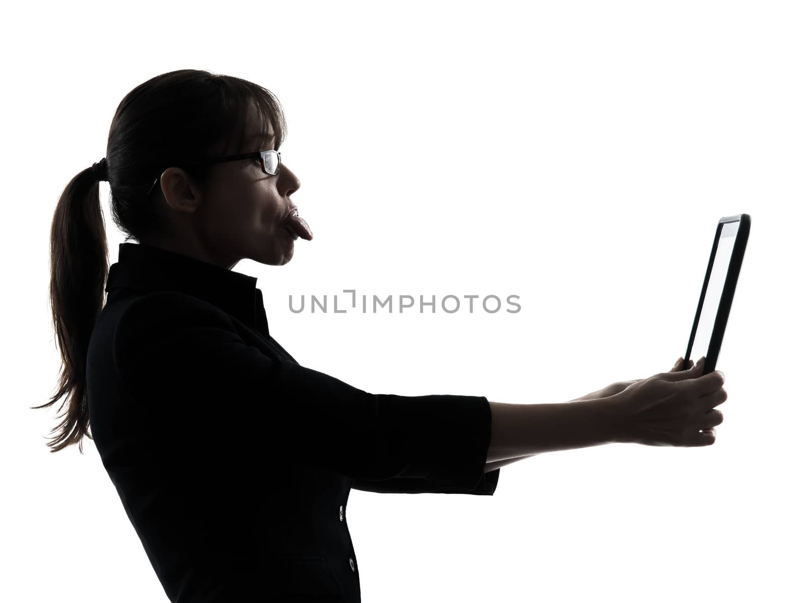 business woman computer computing  digital tablet silhouette by PIXSTILL