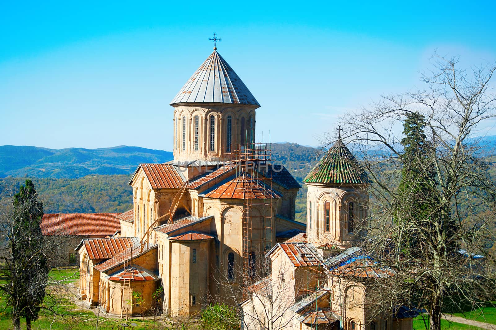 Gelati Monastery , Georgia. It contains the Church of the Virgin founded by the King of Georgia David the Builder in 1106, and the 13th-century churches of St George and St Nicholas.