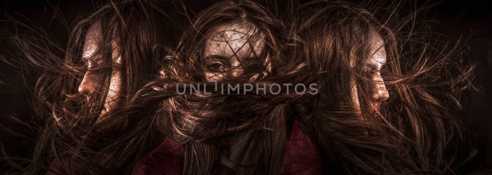 Photo of beautiful three girls with magnificent hair. Fashion photo