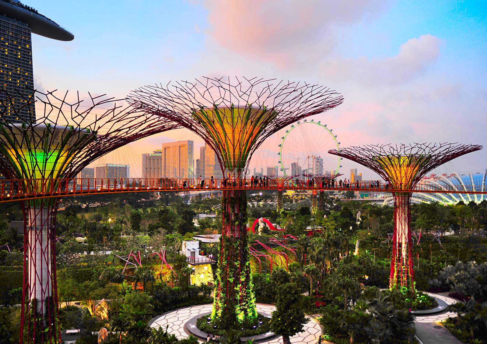 SINGAPORE - MARCH 05, 2013 : Gardens by the Bay at dusk in Singapore. Gardens by the Bay was crowned World Building of the Year at the World Architecture Festival 2012 