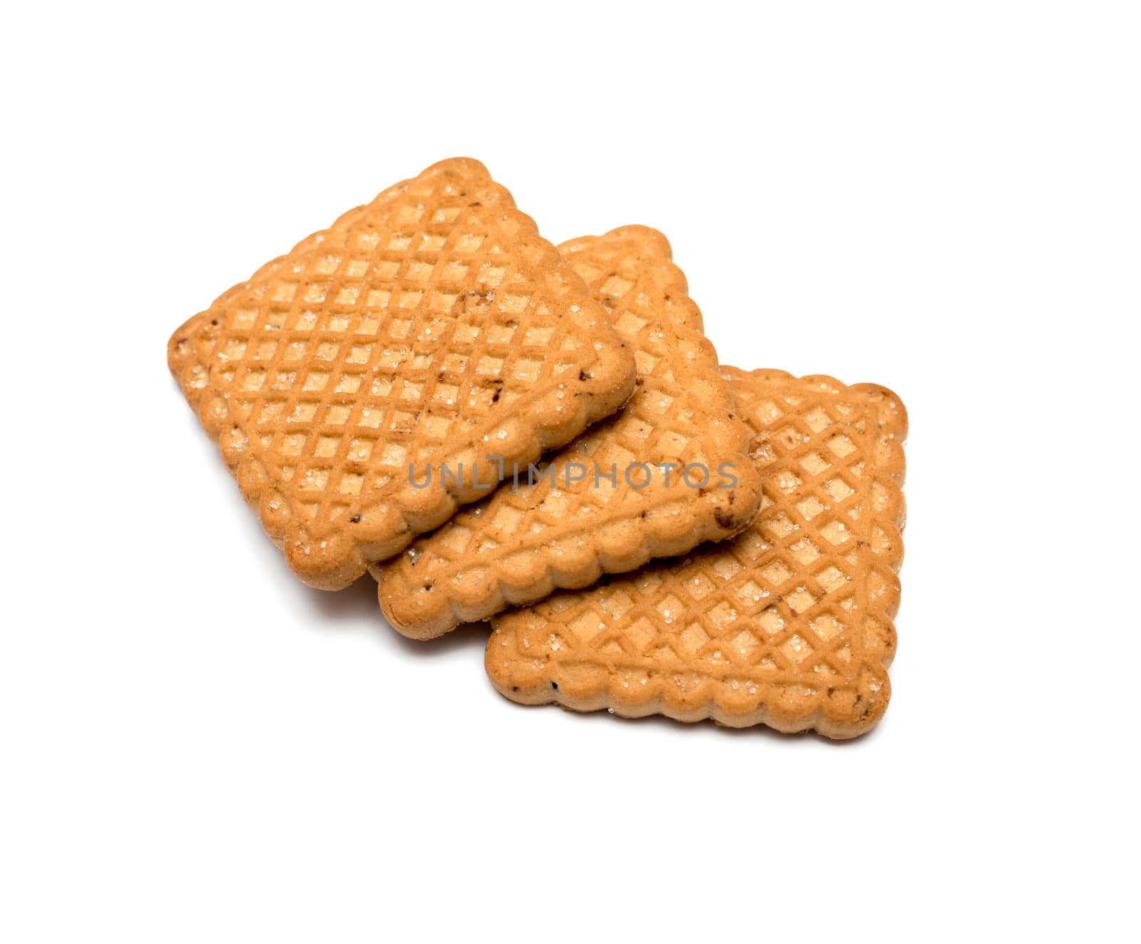 Square shaped cookies on a white background