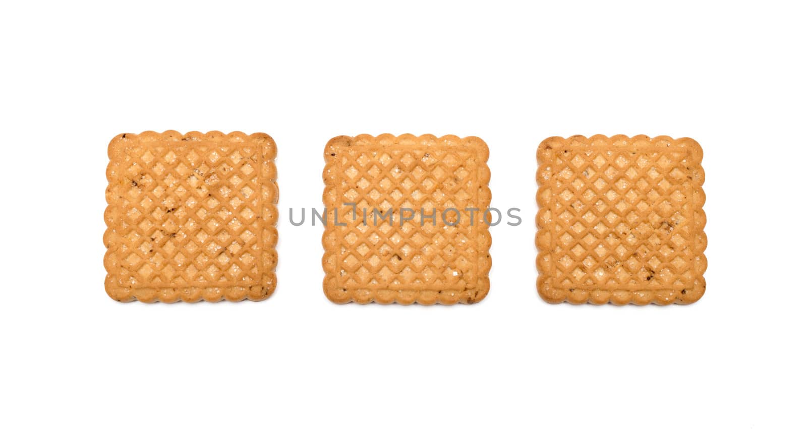 Square shaped cookies on a white background