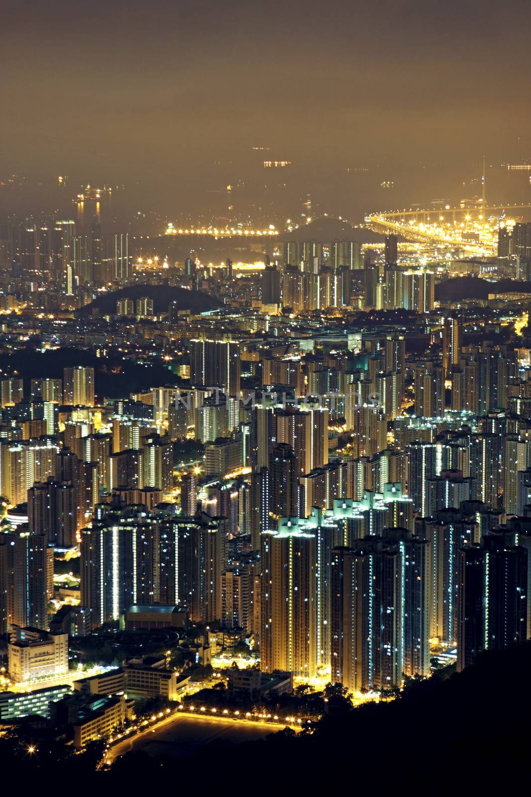 modern city at night, hong kong