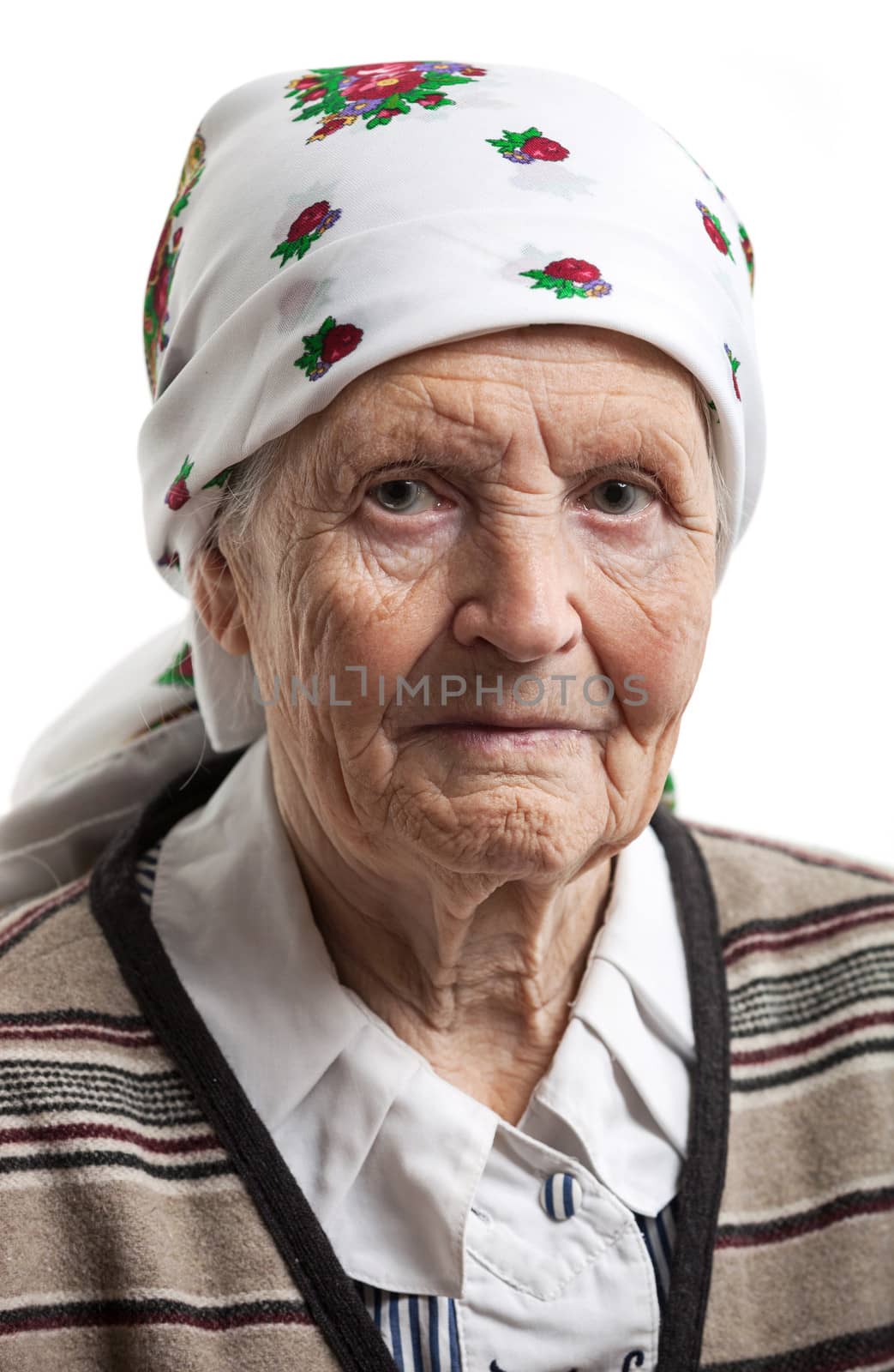 Portrait of senior woman over white by photobac