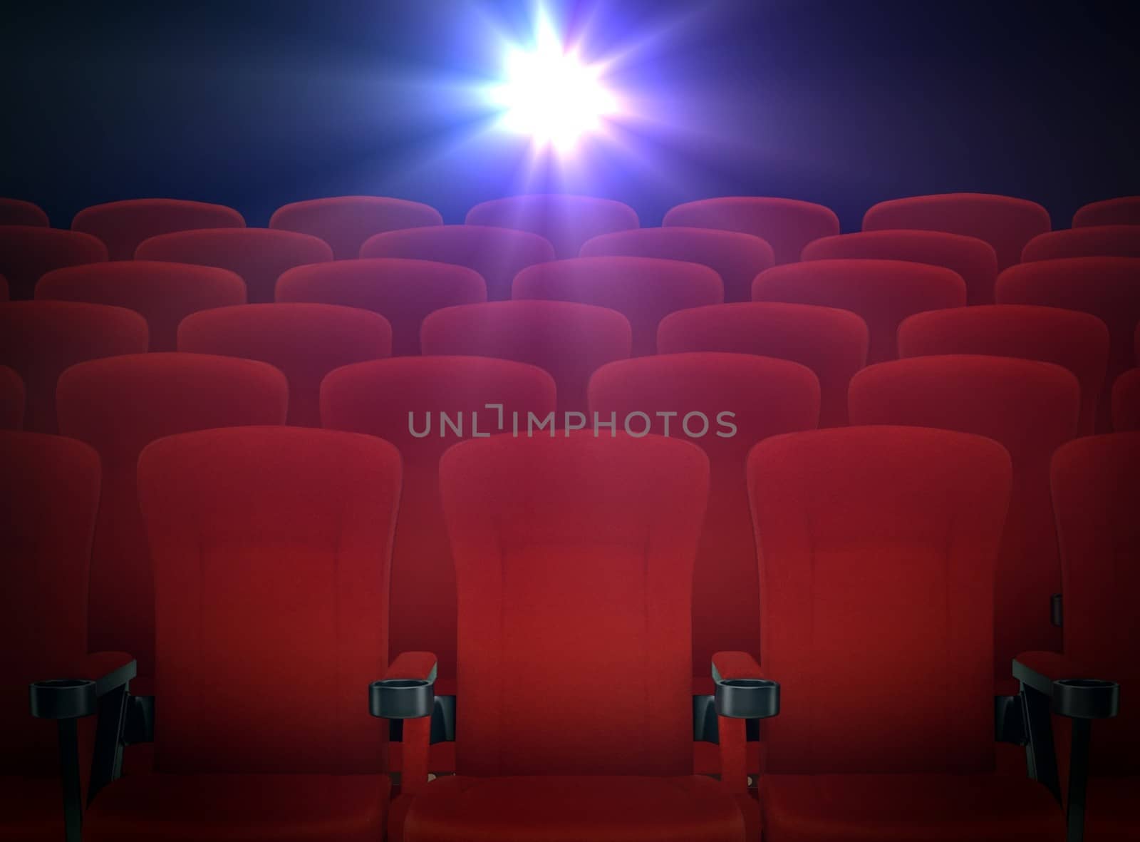 Cinema Red Seats with Projector Lights