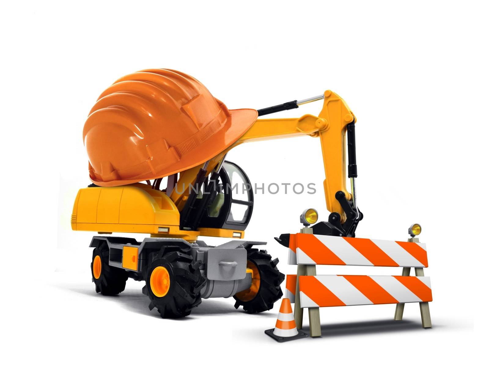 Excavator with Hard Helmet and Barrier by razihusin