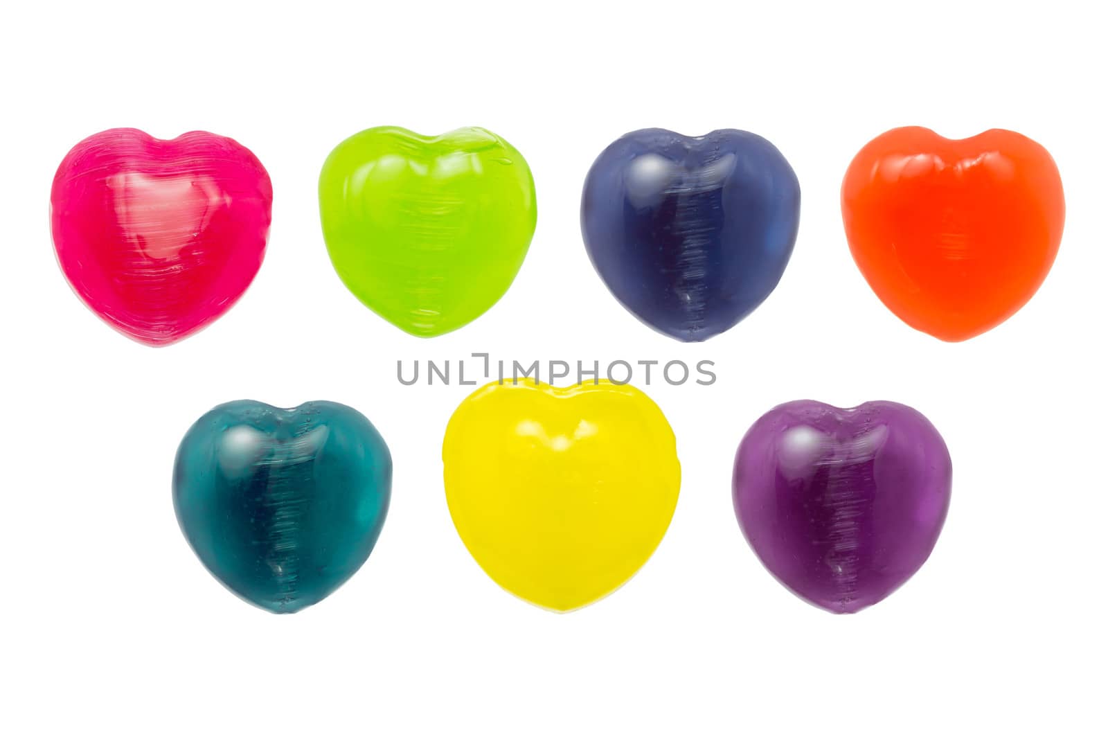Many Color of Heart Candy Include Red, Green, Blue, Orange, Turquoise, Yellow and Purple
