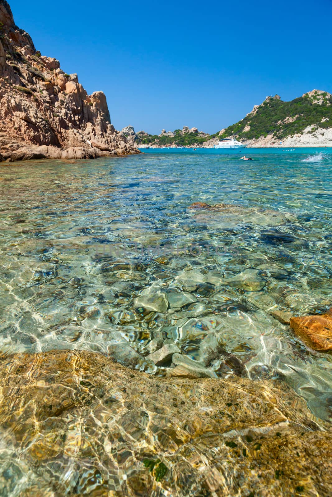 Clear turquoise water of Cala Corsara cove at Maddalena Archipelago in Sardinia