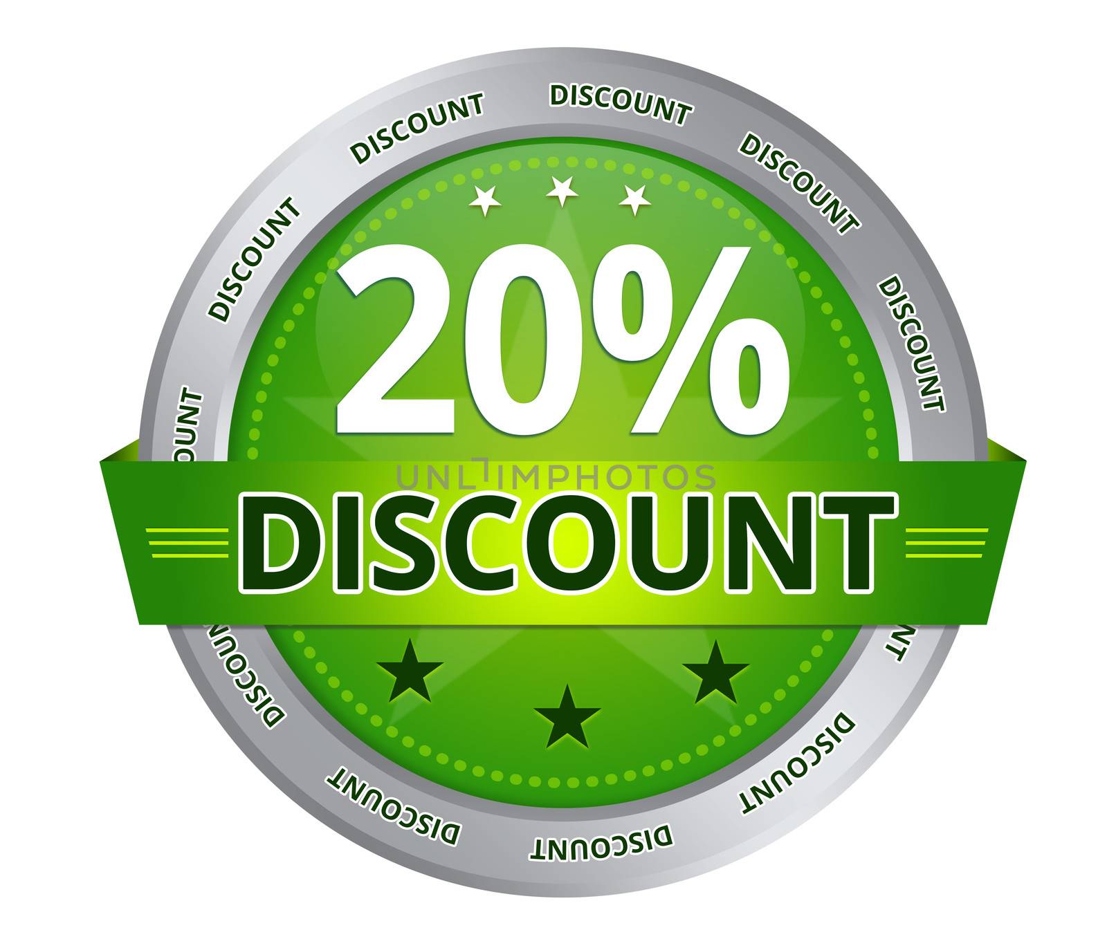 Green 20 percent Discount icon on white background