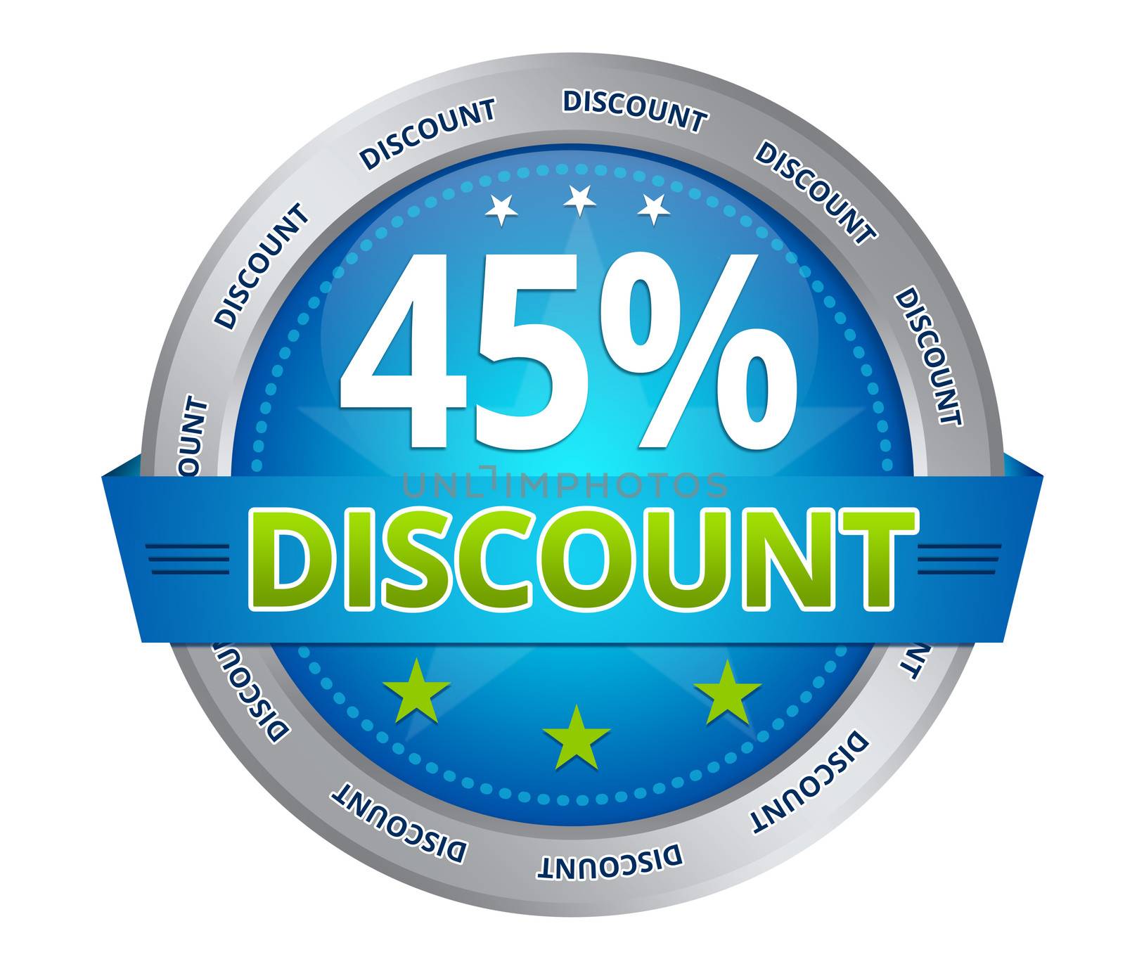 Blue 45 percent discount icon on white background