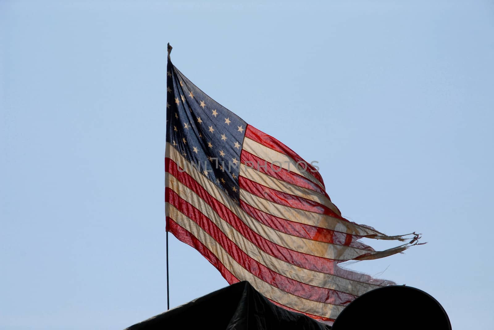 american world war two flag in the Normandy sky