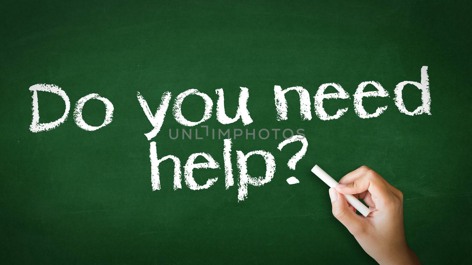 A person drawing and pointing at a Do you need help Chalk Illustration