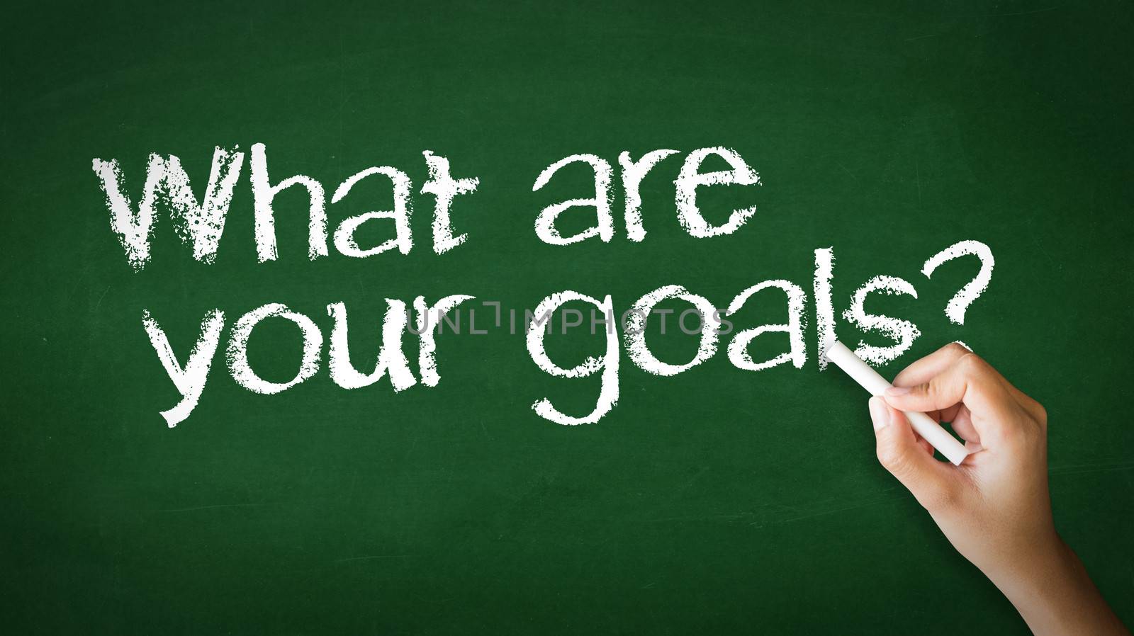 A person drawing and pointing at a What Are your Goals Chalk Illustration