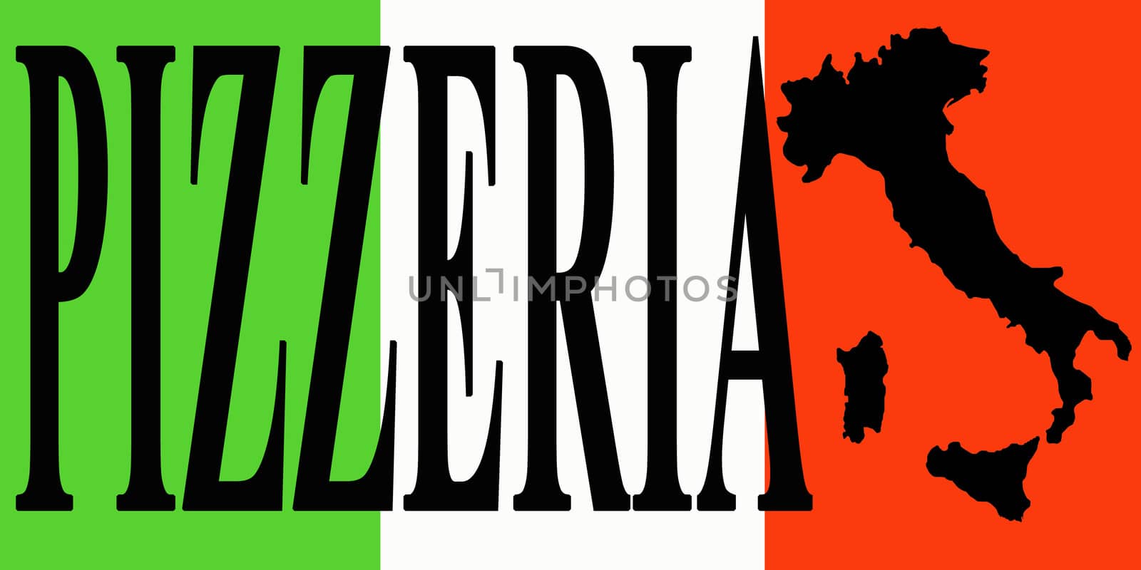 banner with word pizzeria on the background of national Italian flag