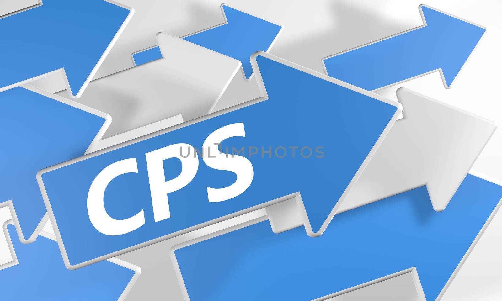 Cost per Sale 3d render concept with blue and white arrows flying over a white background.