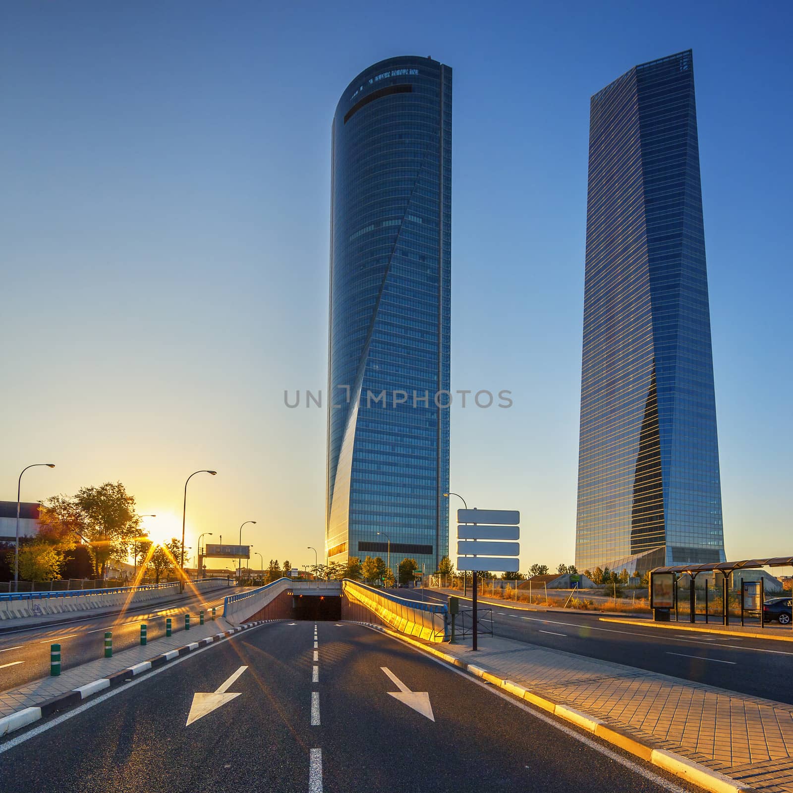 modern skyscrapers at sunrise(Cuatro Torres) Madrid, Spain 