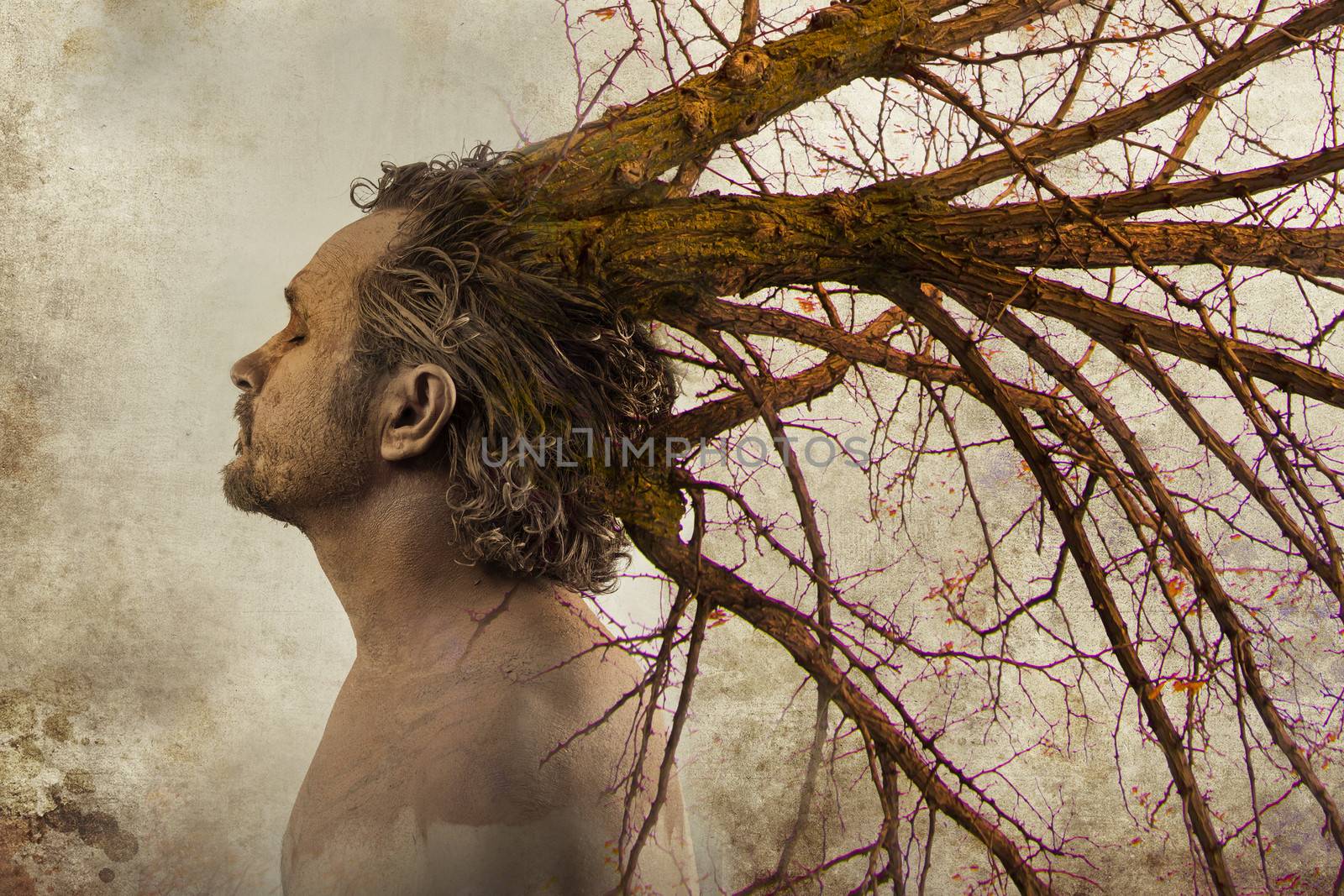Freedom concept,man with tree branches coming out of his head, ideas, concepts
