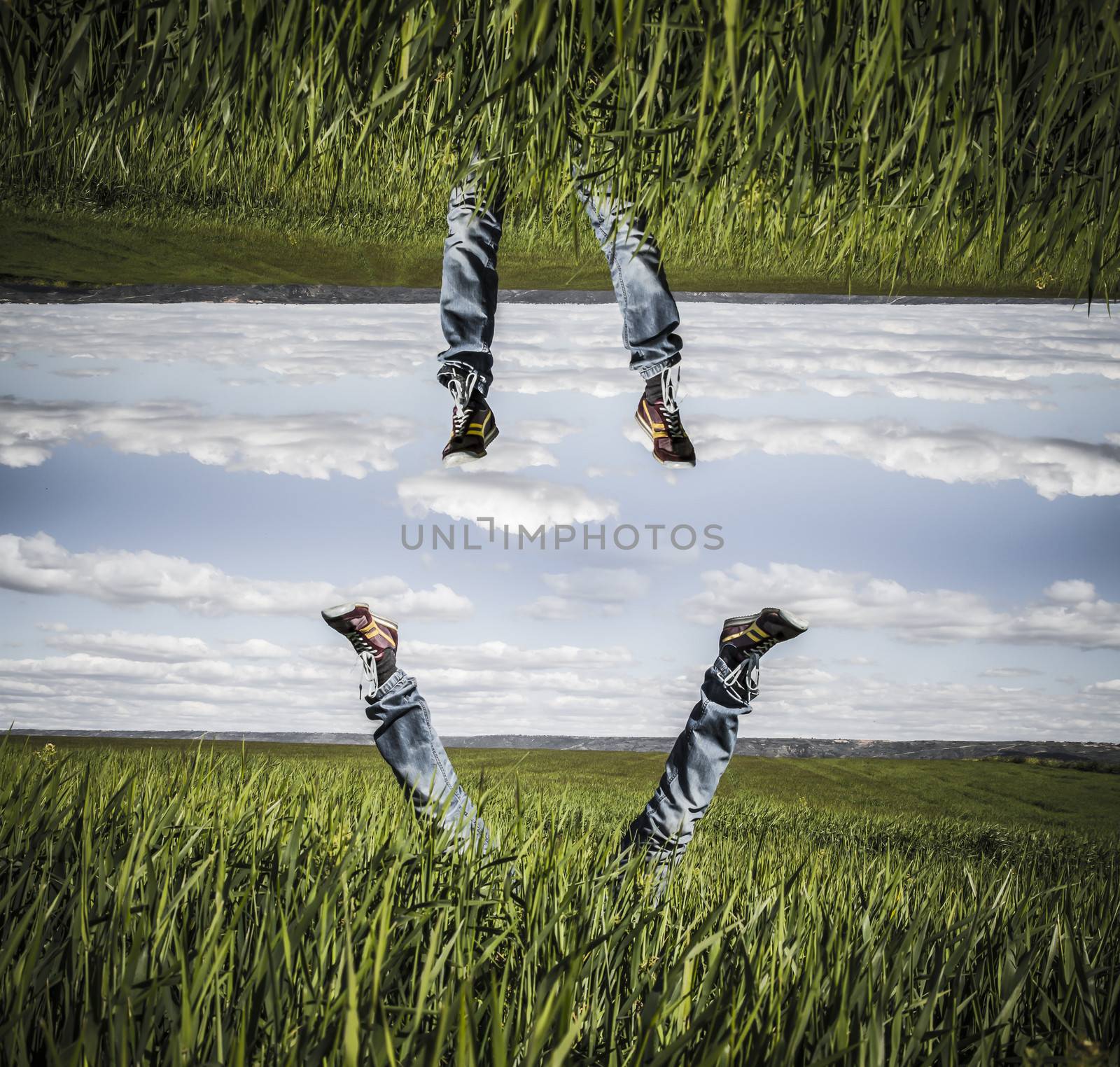 Freedom concept, man lying in the grass, meadow, spring. good by FernandoCortes