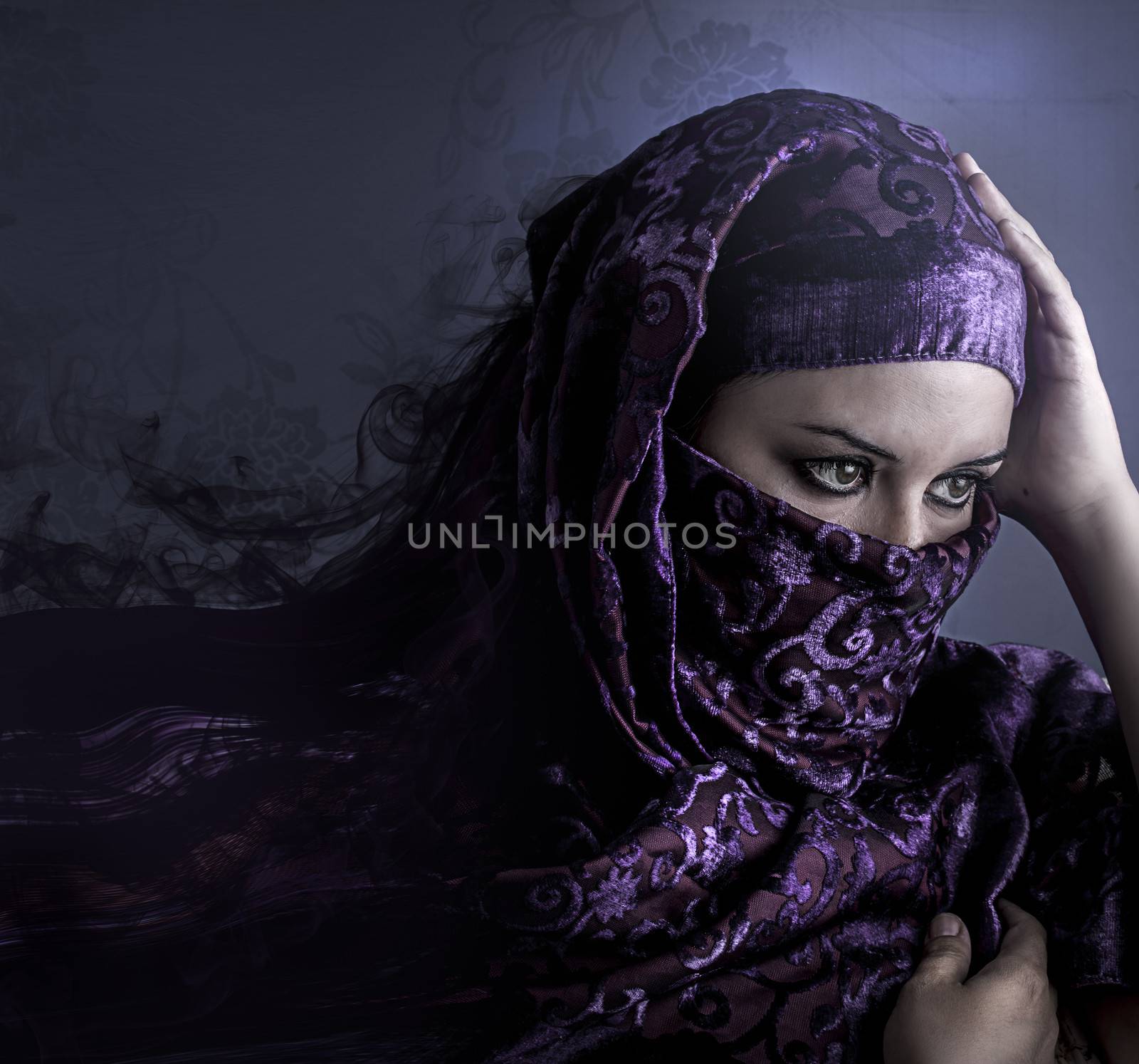 Exotic arab woman looking outside. artistic portrait with handma by FernandoCortes