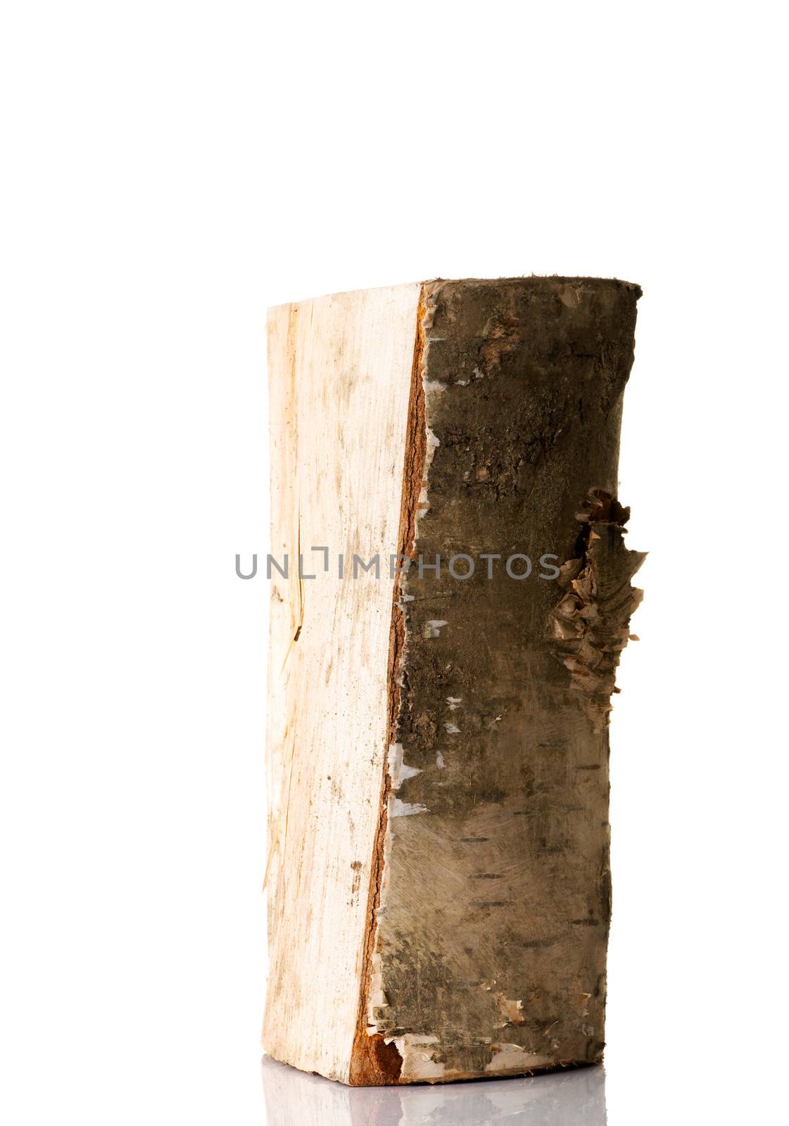 One separated piece of wood. Isolated on white.